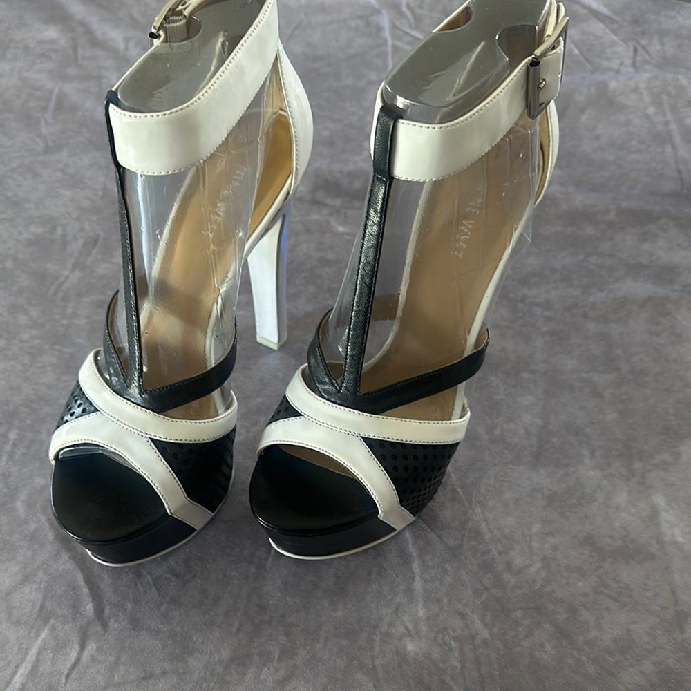 Nine West Black and White High Heeled Sandals